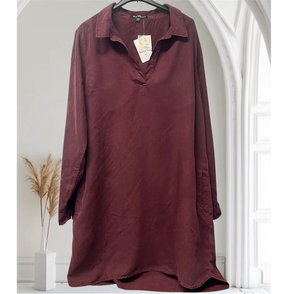 Velvet Heart Burgundy Tencel Long Sleeve Tunic Dress L